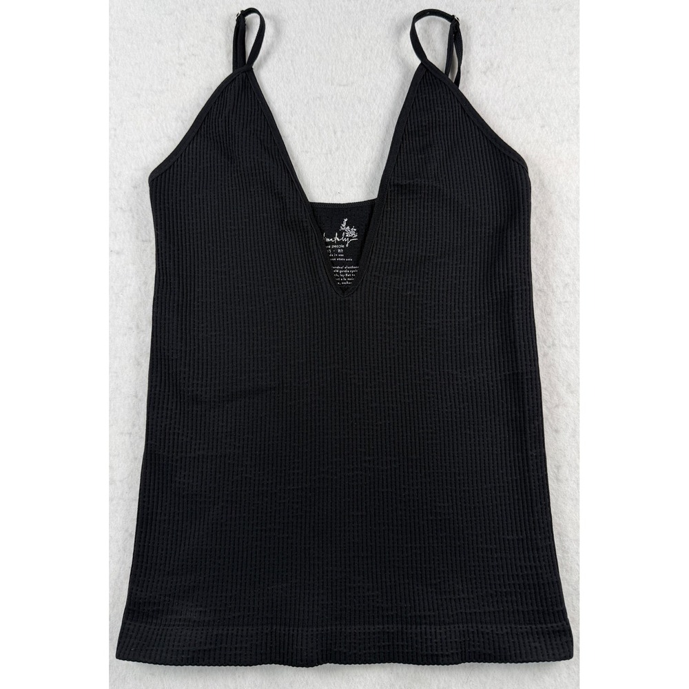 Free People Intimately Come Around Black Ribbed Cami Tank XS/S Altered V-Neck - Picture 2 of 7